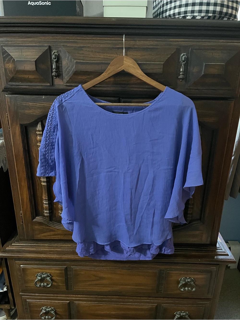 AGB Lavender Flutter Sleeve Blouse with Crochet Detail